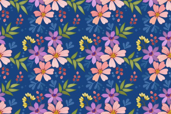 Download Flowers Design on Blue Color Pattern. - Design Collection