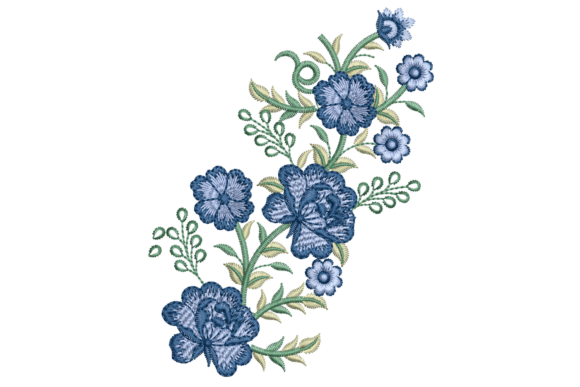 Download Lush Blue Flowers Embroidery Design - Design Collection