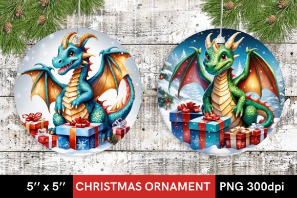 Download Christmas Dragon with Gift, Round Design - Design Collection