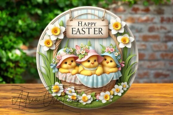 Download 3D Easter Baby Chickens Round Design - Design Collection
