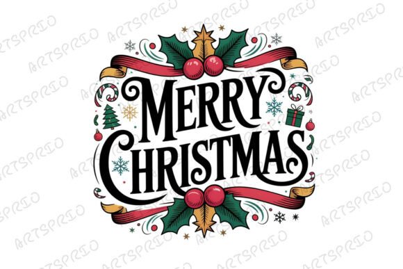 Download Merry Christmas Ornate Design, PNG - Design Collection