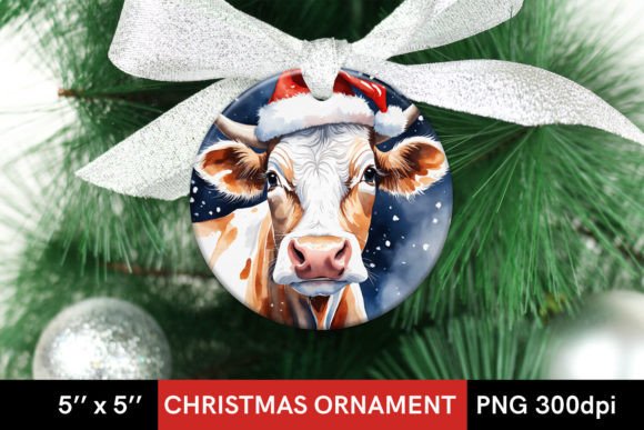 Download Watercolor Christmas Cow Round Design - Design Collection