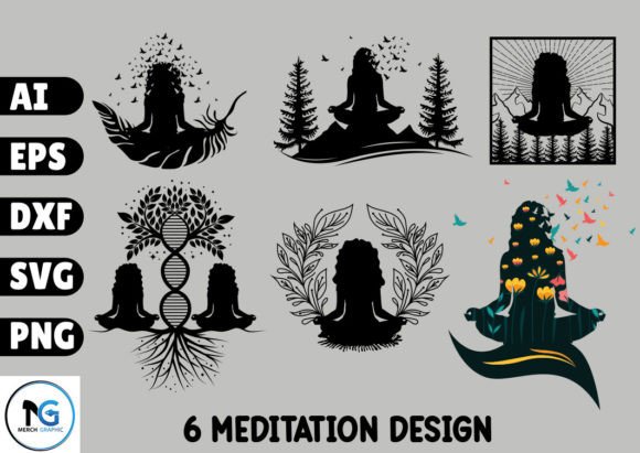 Download 6 Girl Meditation Design SVG Bundle - Design Collection